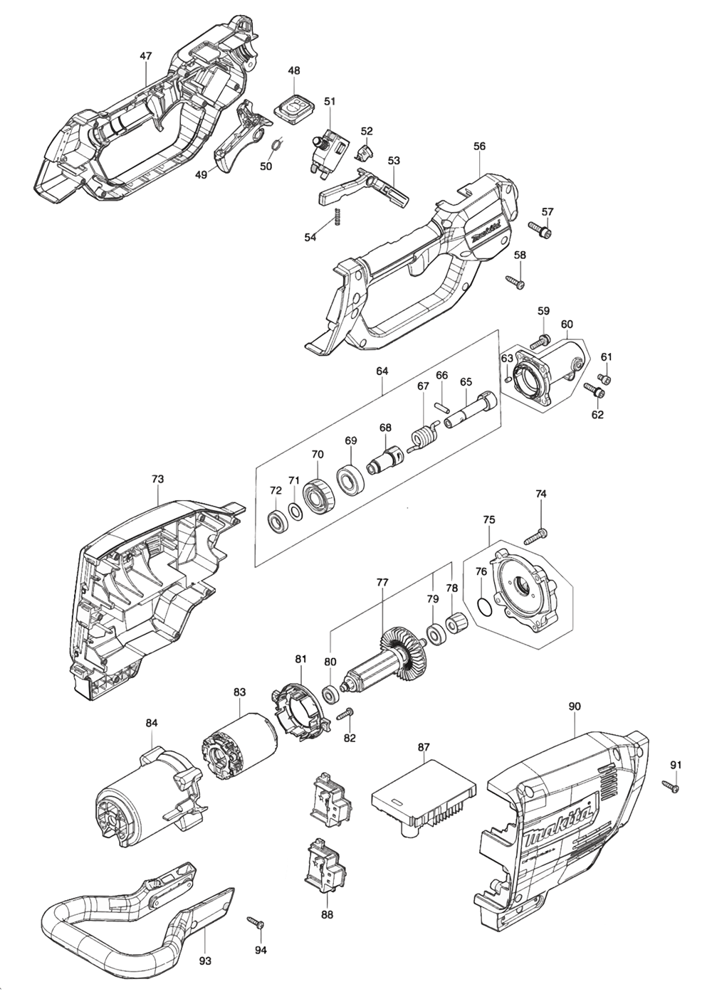 Fig-1 Diagram and Parts List for XAU01ZB  Makita Pole Saw