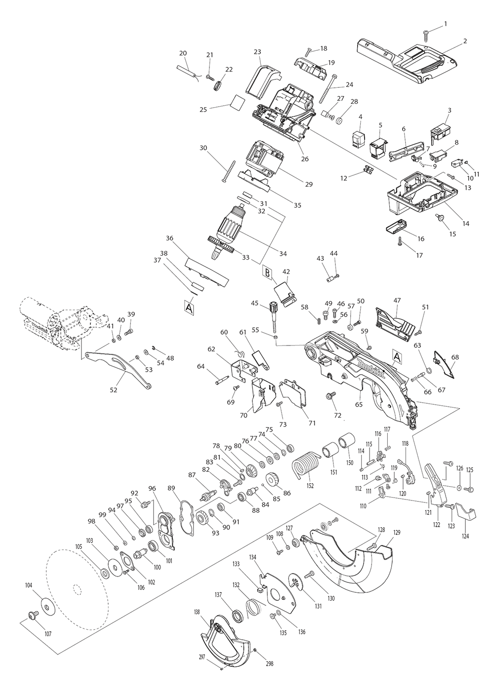 Page 2 Diagram and Parts List for LS1019LX  Makita Saw
