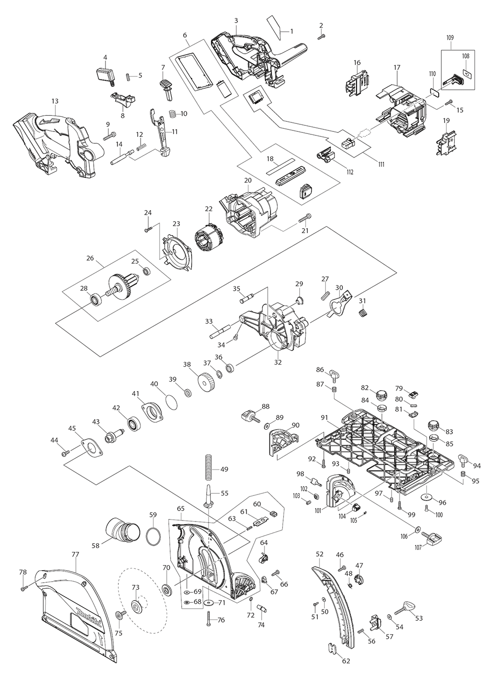 Page 1 Diagram and Parts List for XPS02ZU  Makita Saw