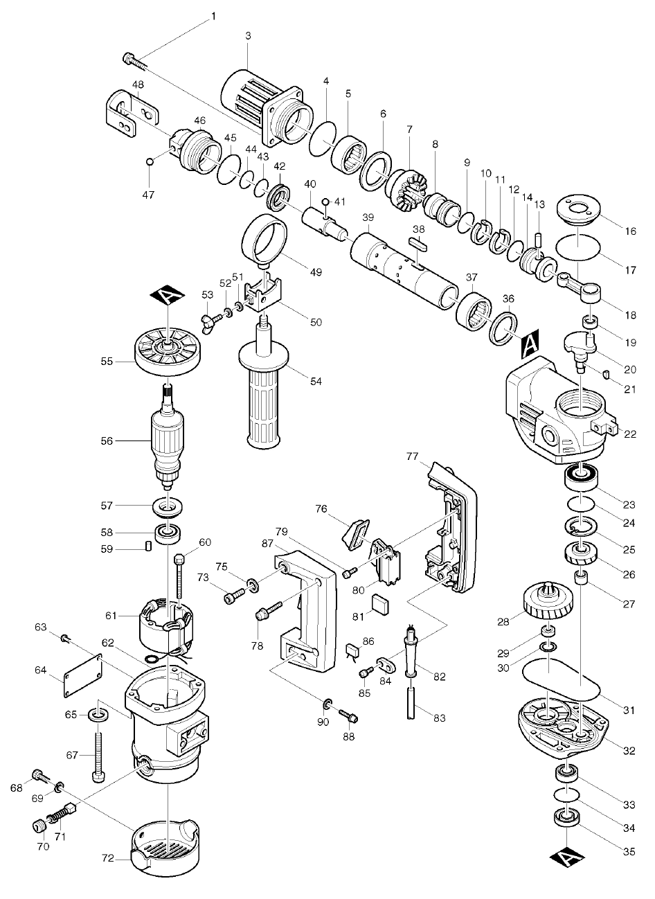 Page 1 Diagram and Parts List for HR3520  Makita Hammer