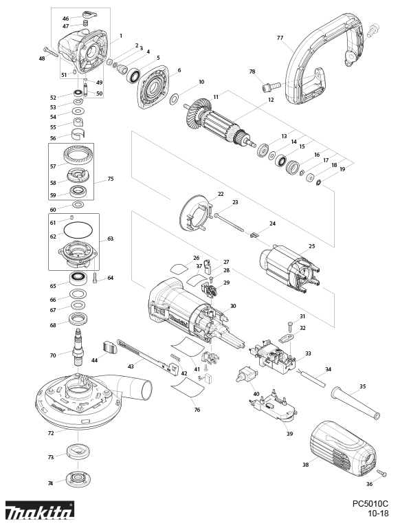 Diagram Diagram and Parts List for PC5010C  Makita Concrete Saw