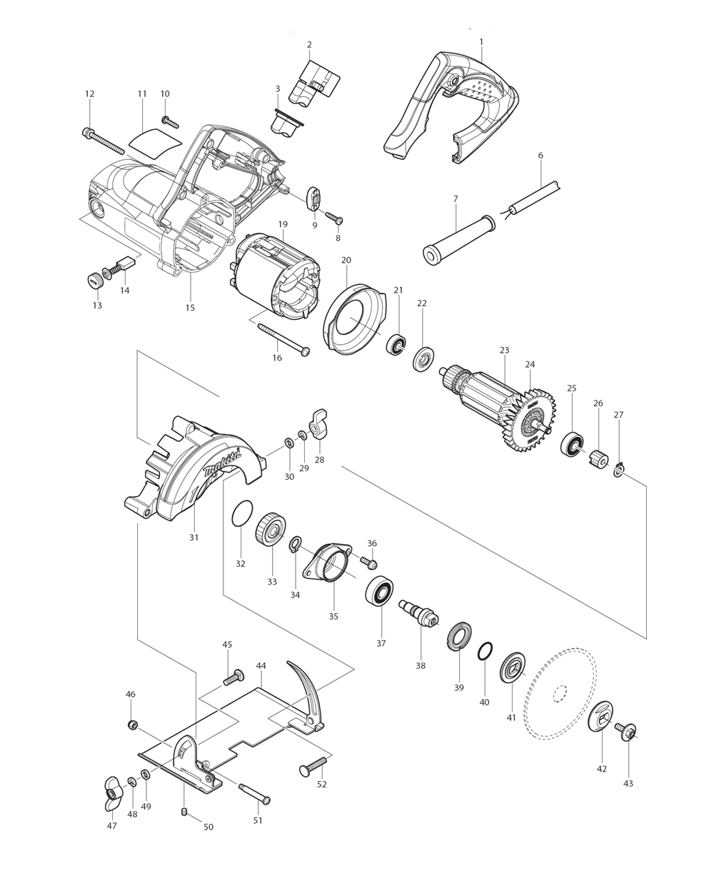 Page 2 Diagram and Parts List for 4100NSZX1 Type 1 Makita Saw