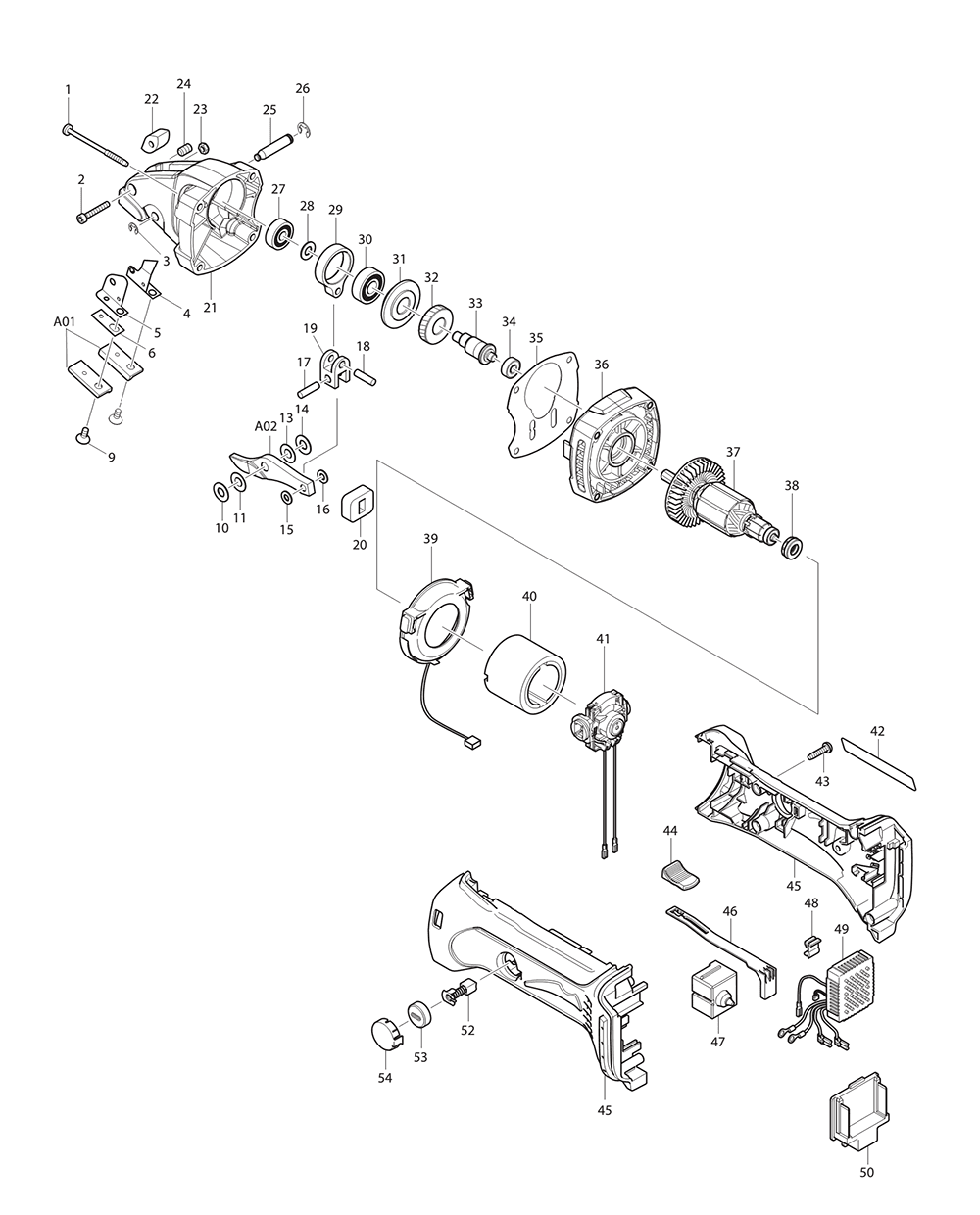 Page 1 Diagram and Parts List for BJS161 Type 2 Makita Nibbler & Shears
