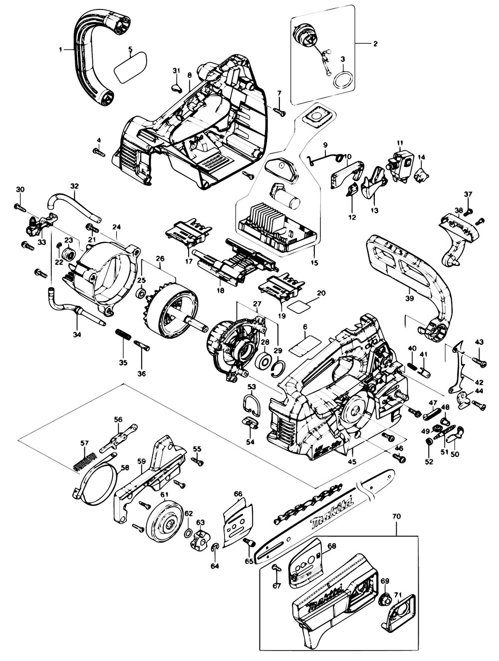 Fig-0 Diagram and Parts List for XCU09Z  Makita Chainsaw