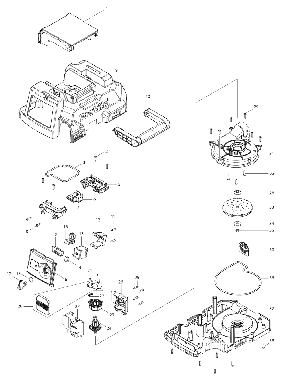 Fig-0 Diagram and Parts List for XCV11Z  Makita Canister Vacuum