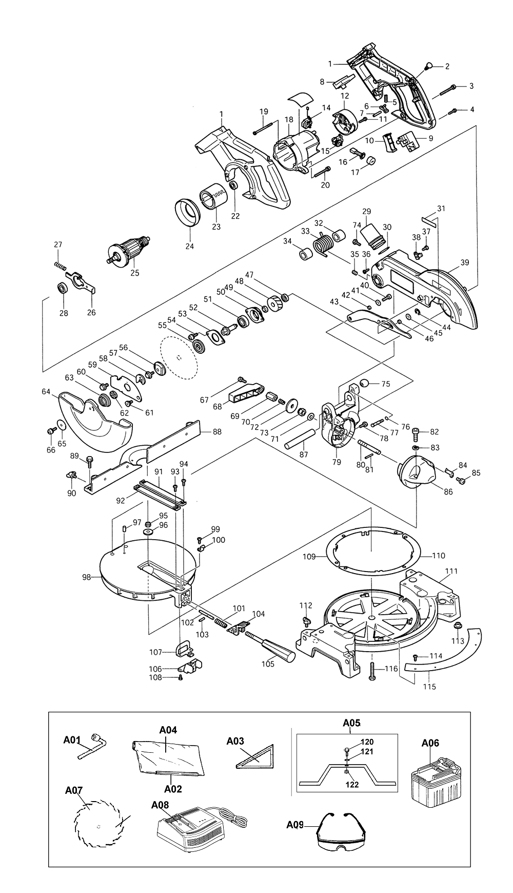 Page 1 Diagram and Parts List for BLS820SFK  Makita Saw