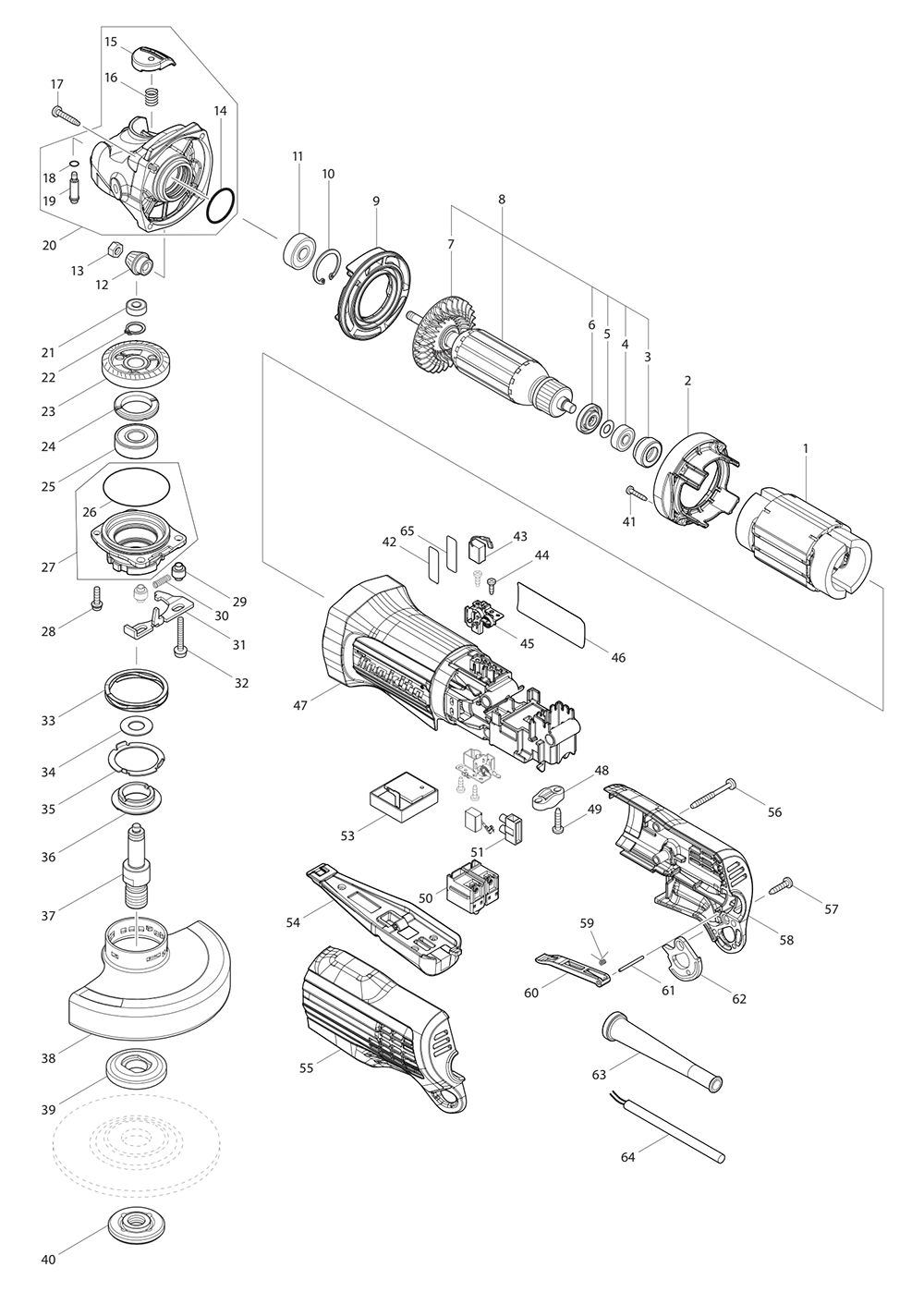 Fig-0 Diagram and Parts List for GA5053R  Makita Angle Grinder
