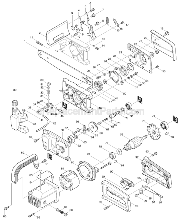 Page A Diagram and Parts List for 5016NB  Makita Chainsaw