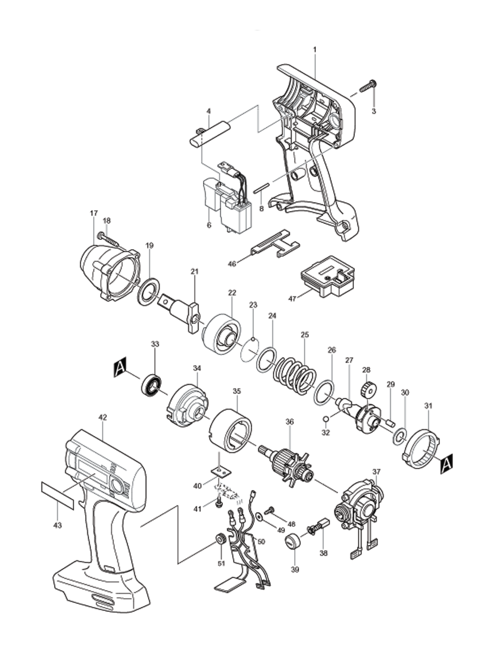 Page 1 Diagram and Parts List for BTW121SA  Makita Drill