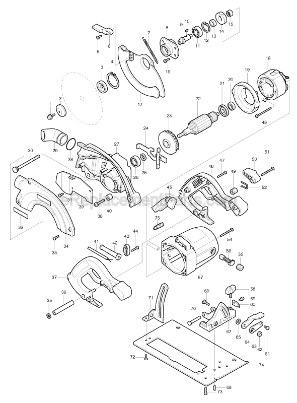 Page A Diagram and Parts List for 5037NBA  Makita Circular Saw