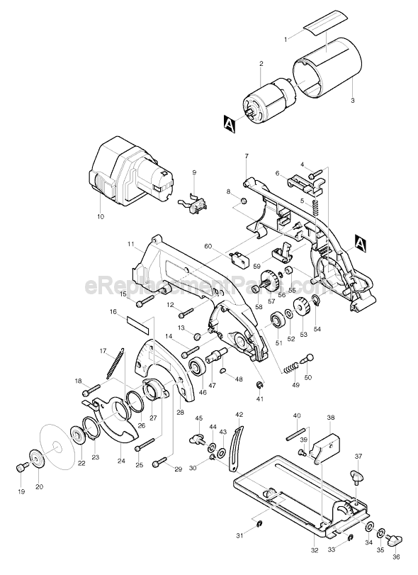 Page A Diagram and Parts List for 5093D  Makita Circular Saw