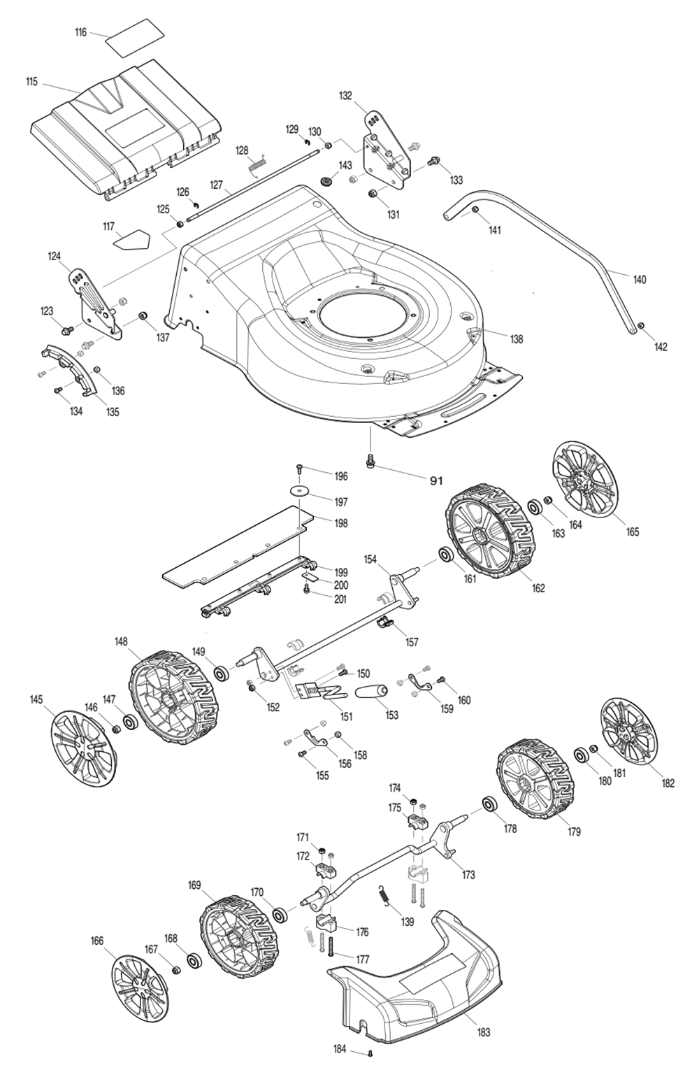 Fig-2 Diagram and Parts List for XML03CM1  Makita Lawn Mower