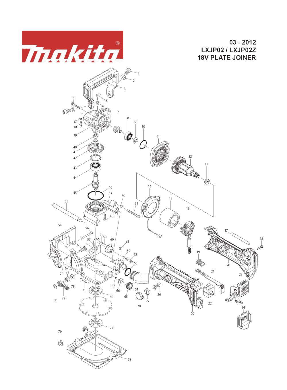 Page 1 Diagram and Parts List for LXJP02Z Type 1 Makita Planer Jointer