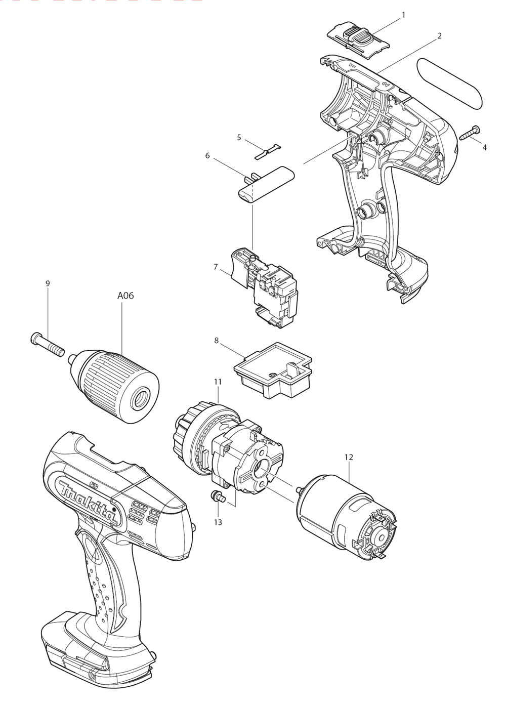 Page 1 Diagram and Parts List for BDF453Z Type 1 Makita Drill