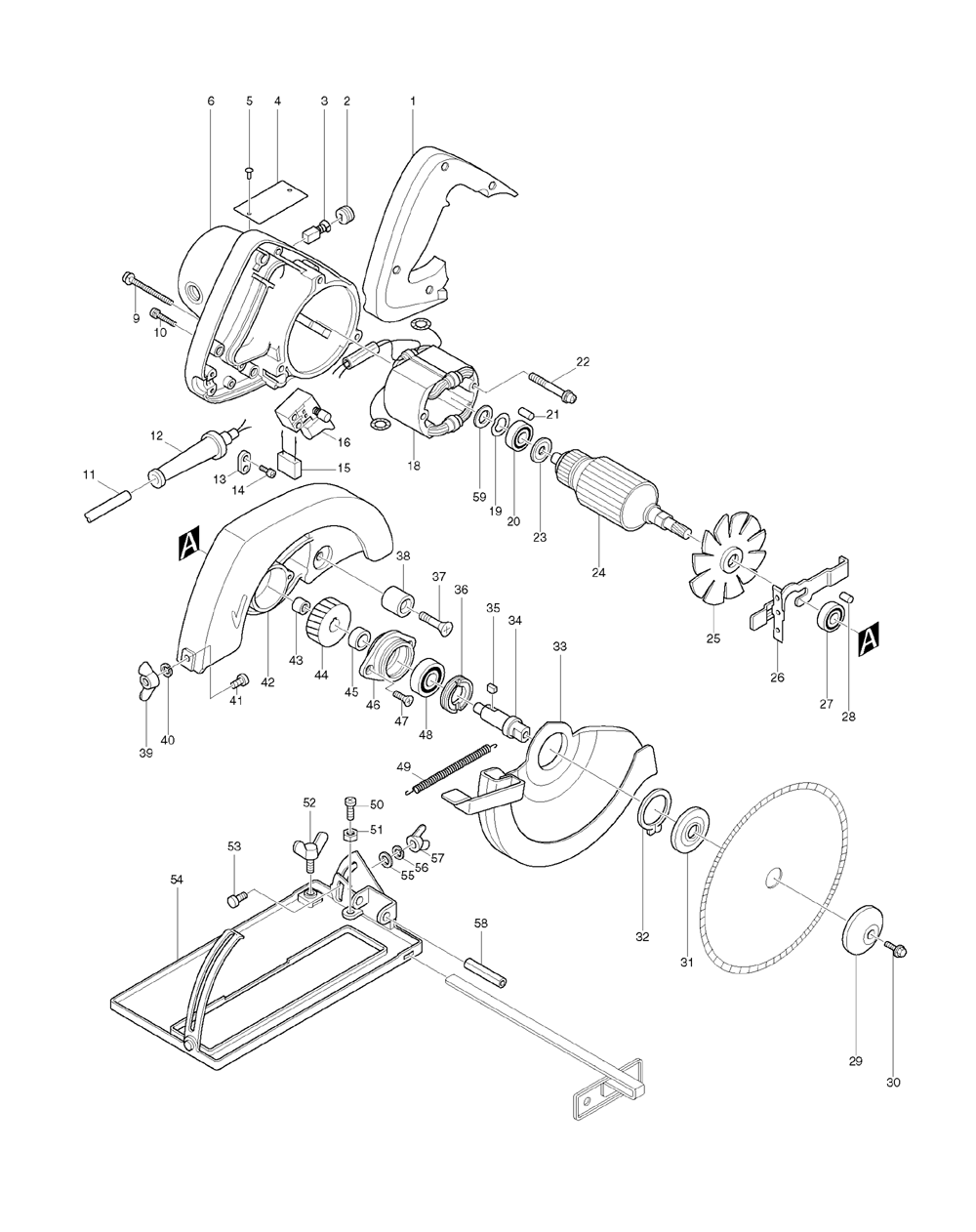 Page 1 Diagram and Parts List for 5801B  Makita Saw