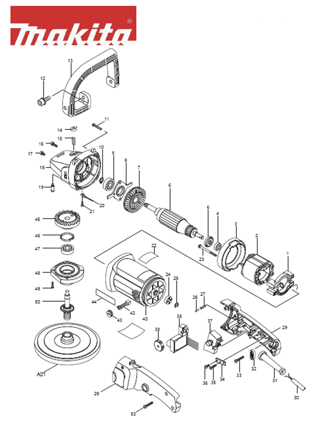Page 1 Diagram and Parts List for 9227CZ Type 2 Makita Sander