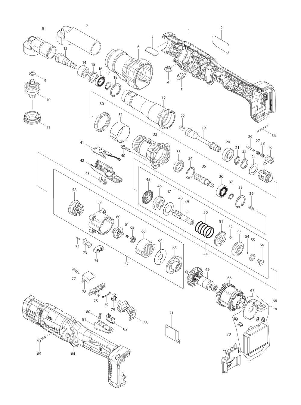 Page 1 Diagram and Parts List for DFL650FZ  Makita Drill