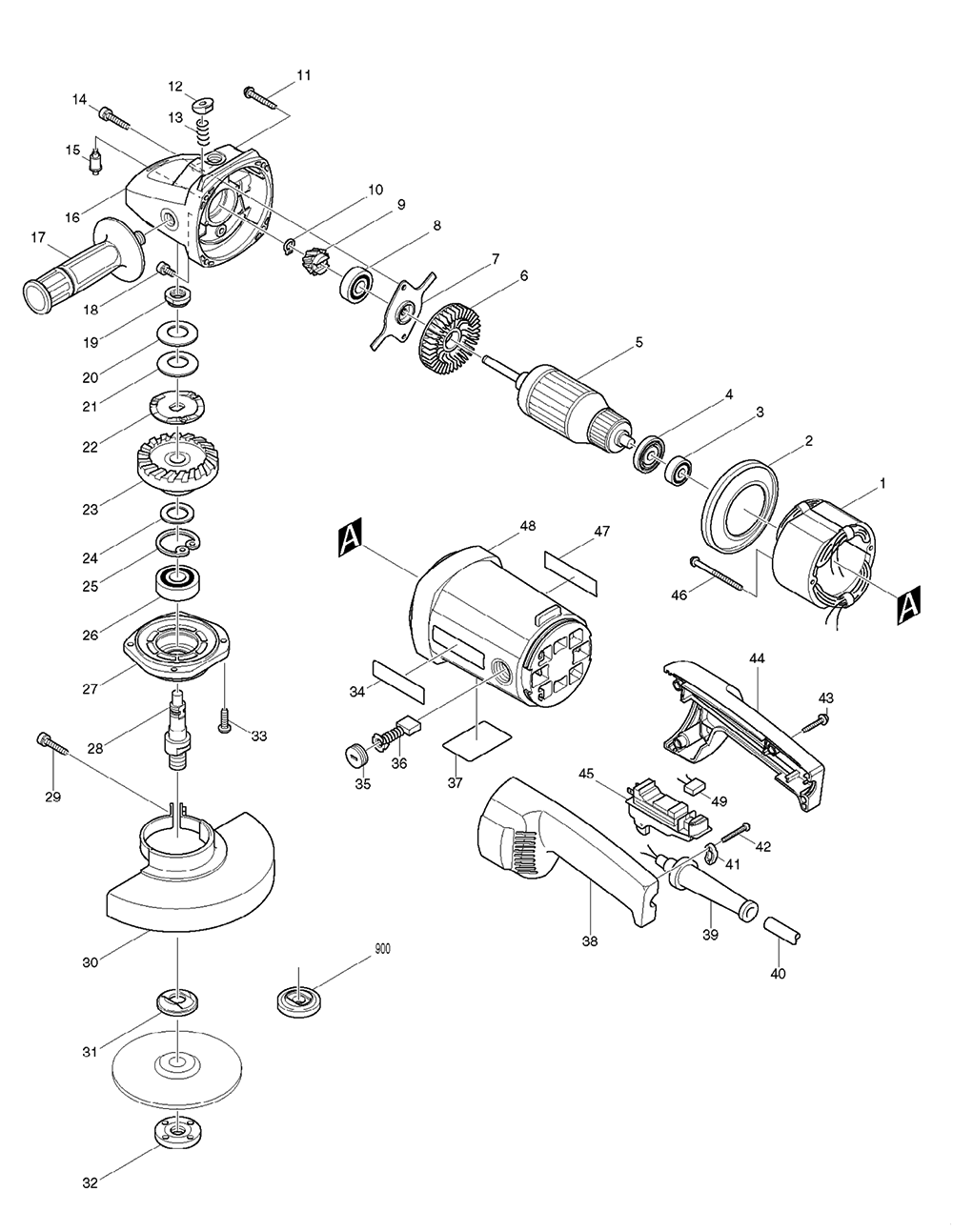 Page 1 Diagram and Parts List for 9047S  Makita Grinder