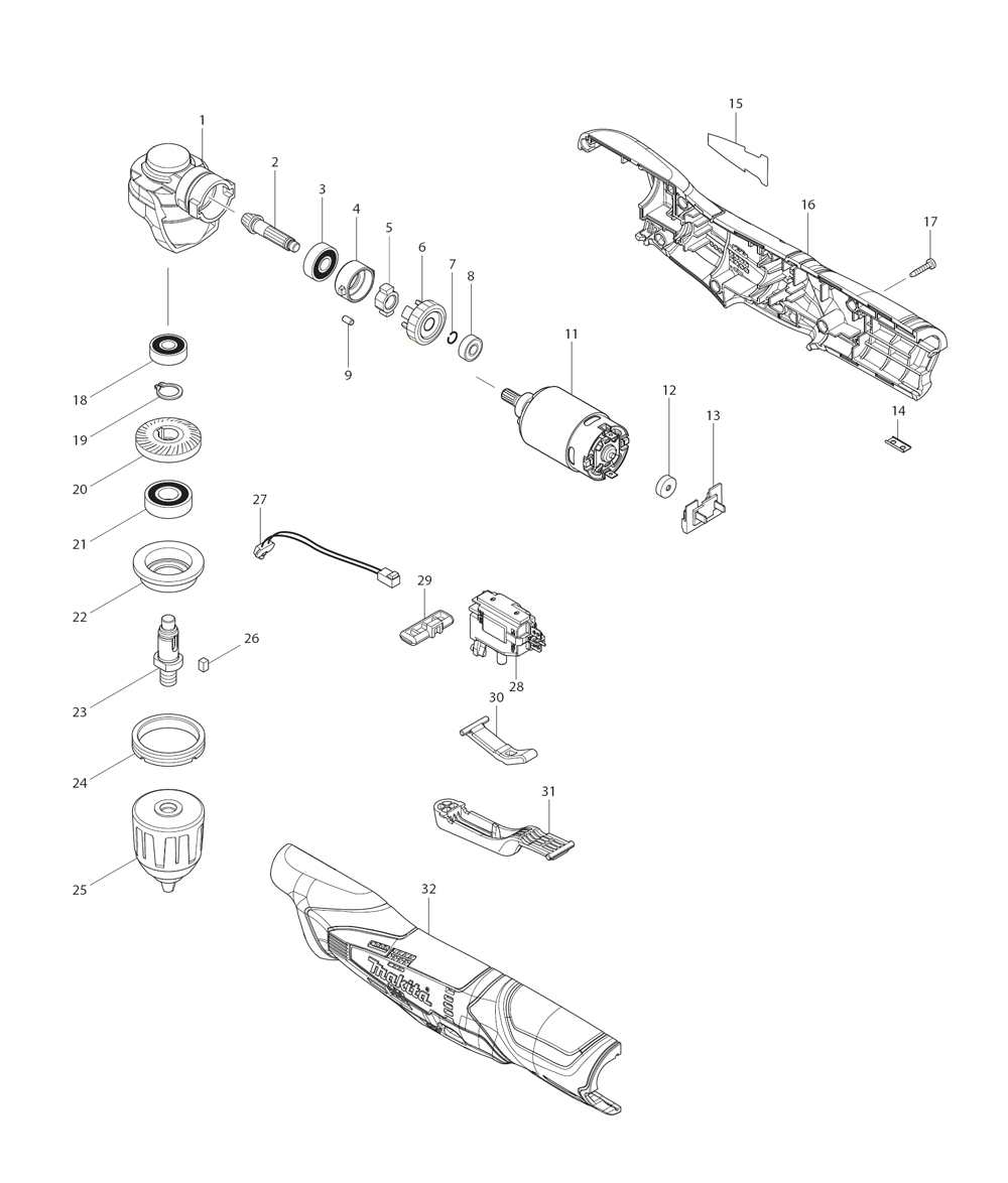 Page 1 Diagram and Parts List for AD02ZW  Makita Drill