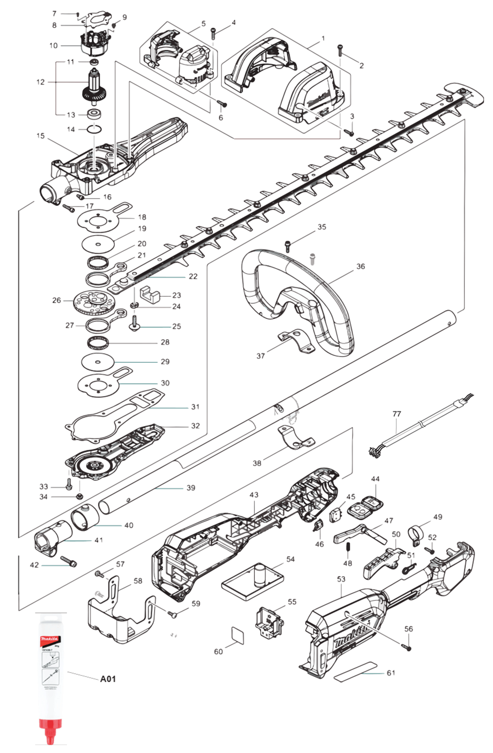 Fig-0 Diagram and Parts List for XNU02T  Makita Hedge Trimmer