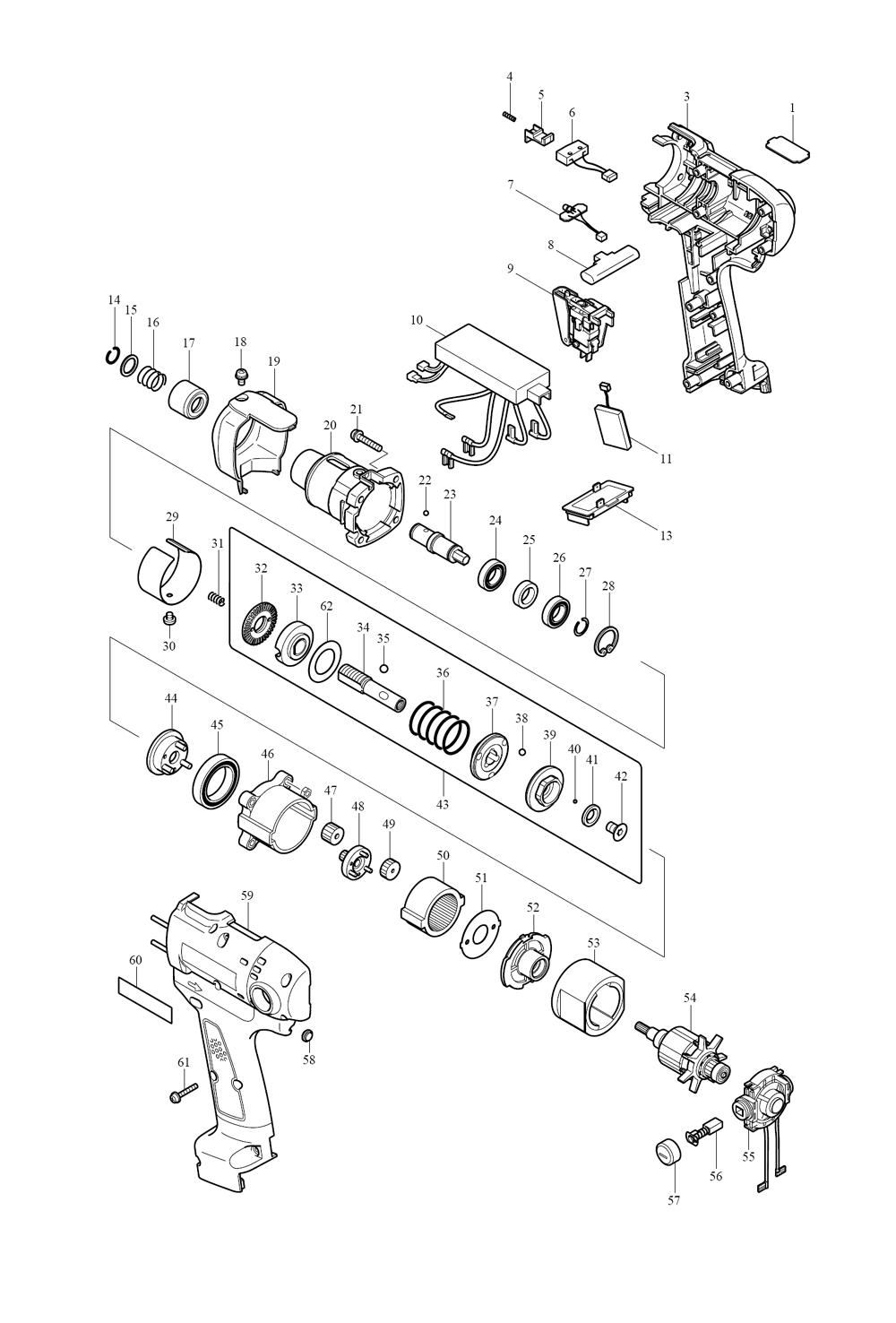 Page 1 Diagram and Parts List for BFT080FZ  Makita Screwdriver