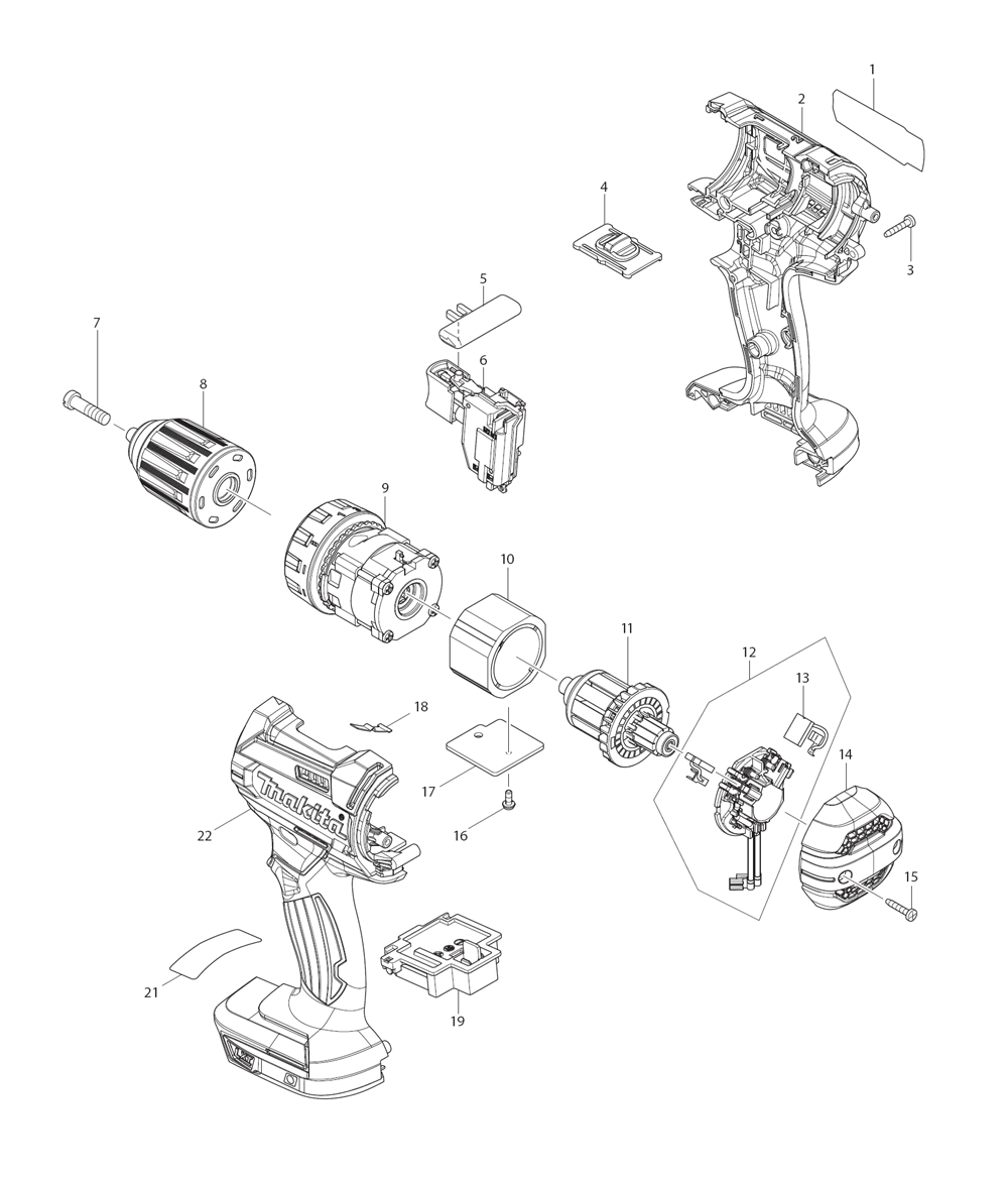 Page 1 Diagram and Parts List for XFD10R  Makita Drill