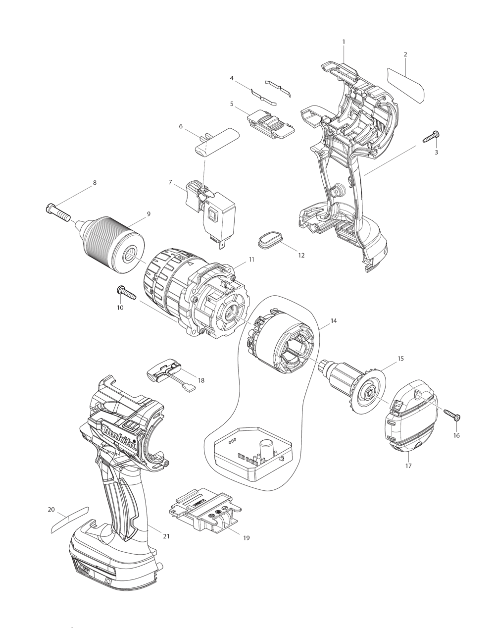 Page 1 Diagram and Parts List for XFD07MB  Makita Drill