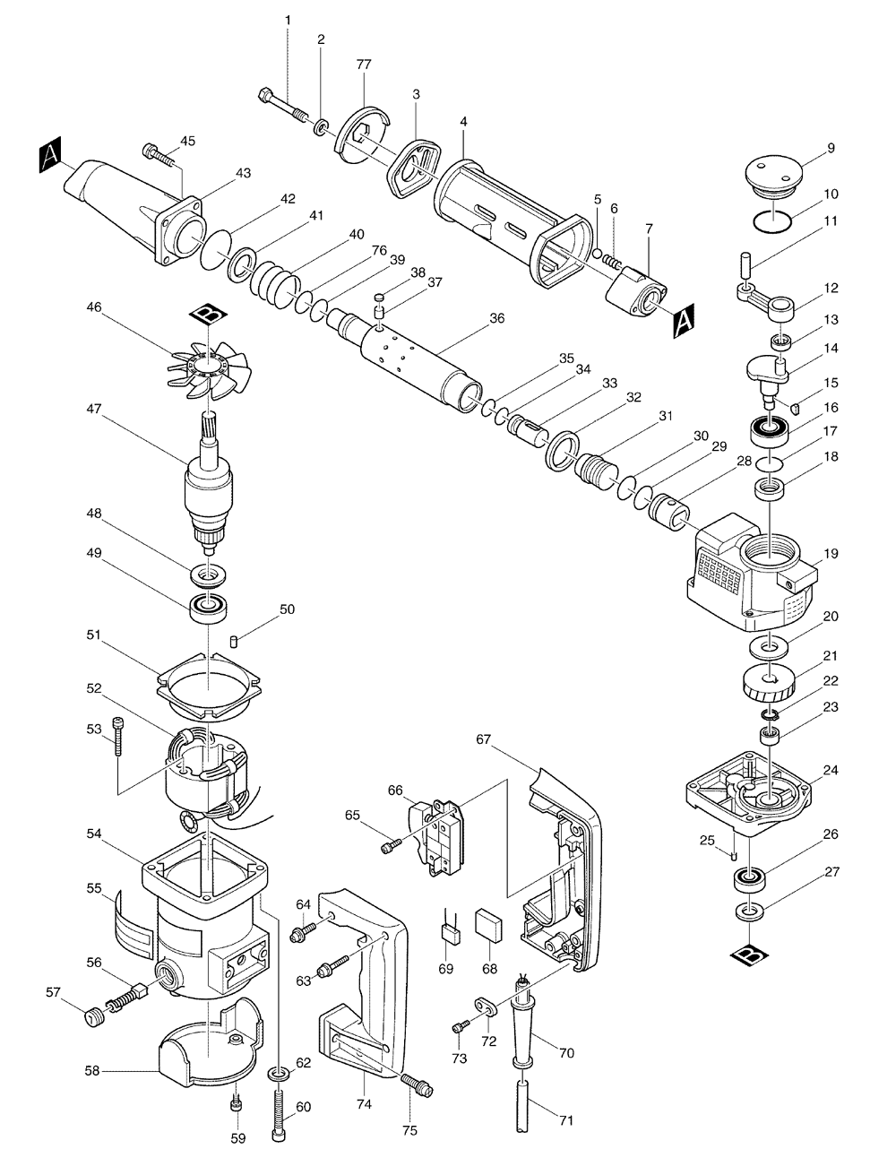 Page 1 Diagram and Parts List for HK1800  Makita Hammer