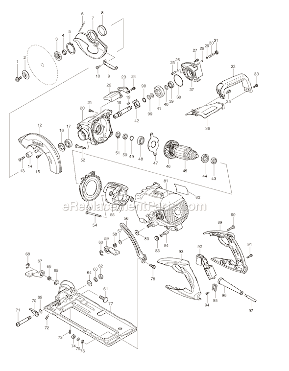 Page A Diagram and Parts List for 5477NB  Makita Circular Saw