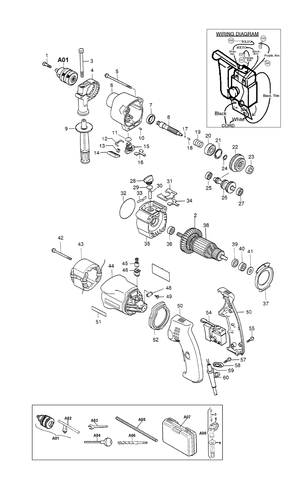 Page 1 Diagram and Parts List for HP2033  Makita Drill