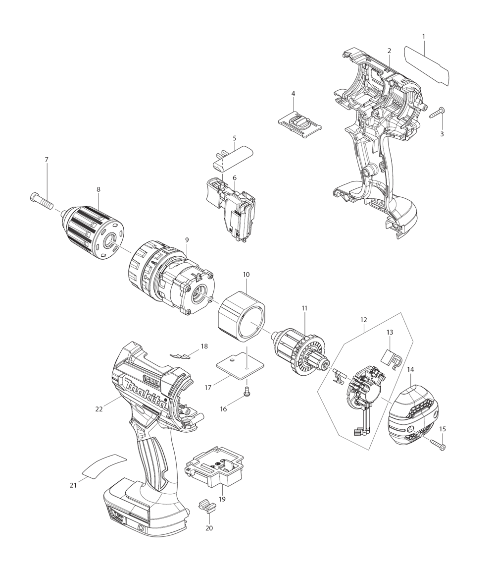 Page 1 Diagram and Parts List for XPH10Z  Makita Drill
