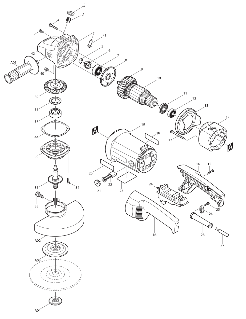 Page 1 Diagram and Parts List for 9067DB  Makita Grinder