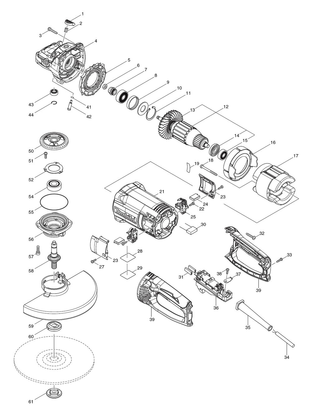 Fig-0 Diagram and Parts List for GA9062  Makita Sander Grinder