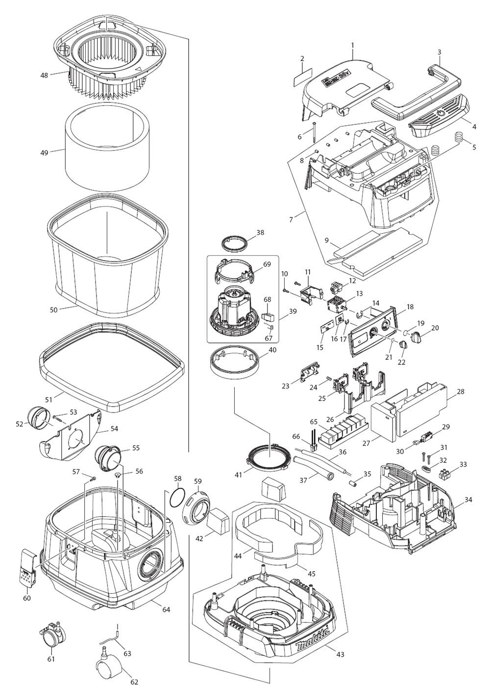 Fig-0 Diagram and Parts List for XCV04PT  Makita Canister Vacuum
