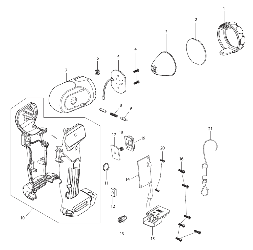 Fig-0 Diagram and Parts List for ML105  Makita Worklight & Flashlight