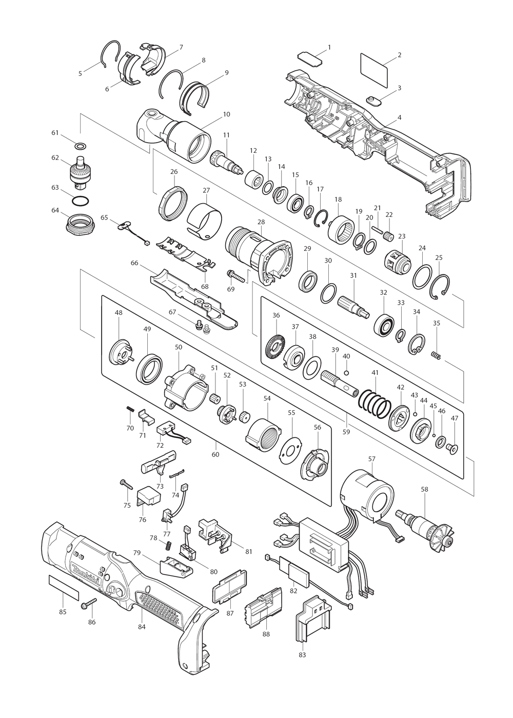 Page 1 Diagram and Parts List for BFL402RAZ  Makita Drill