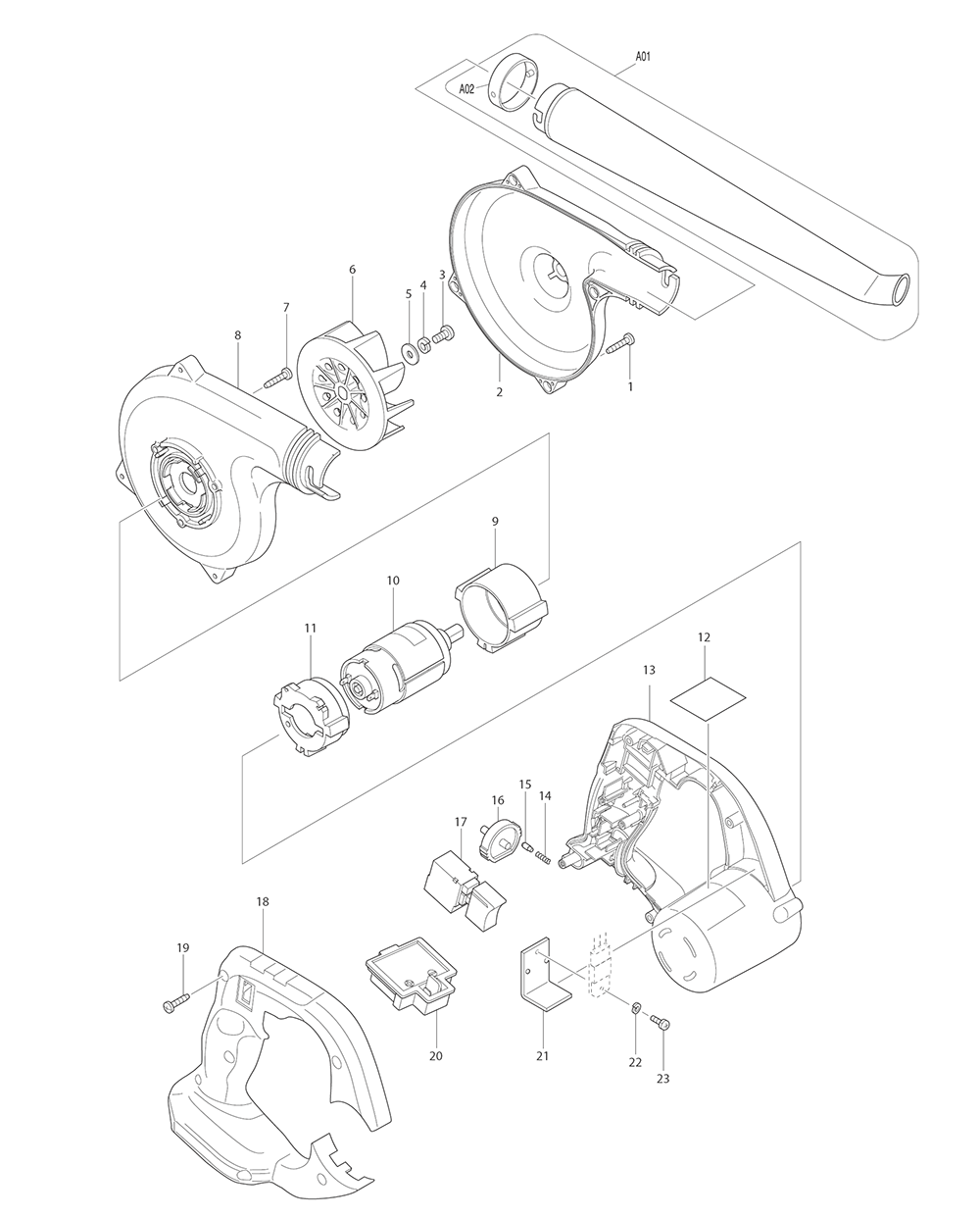 Page 1 Diagram and Parts List for DUB183Z  Makita Leaf Blower / Vacuum