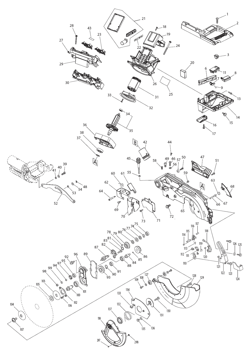 Fig-0 Diagram and Parts List for XSL06PM  Makita Saw
