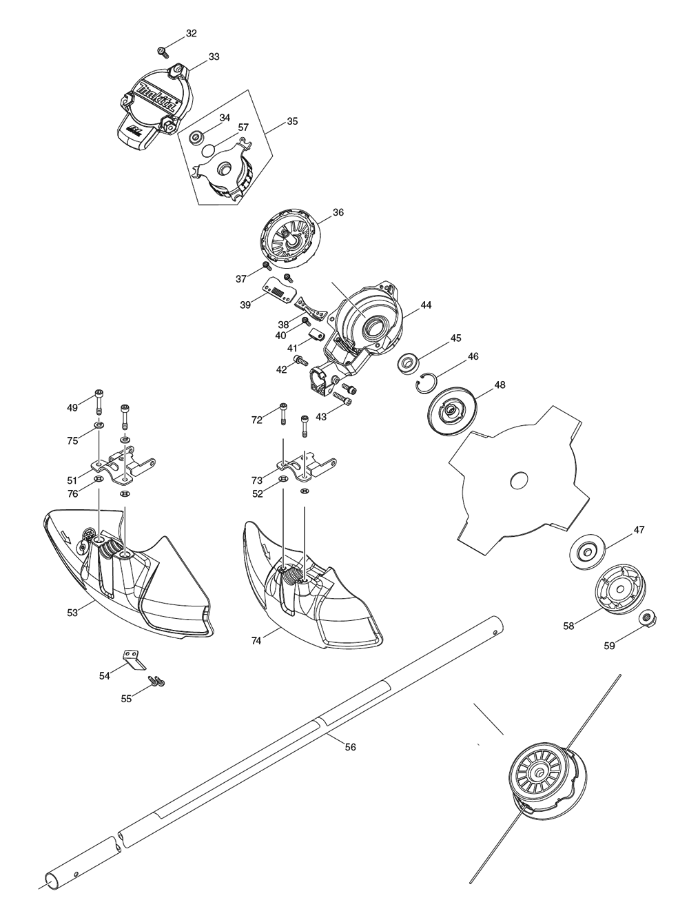 Fig-1 Diagram and Parts List for DUR368A  Makita Trimmer