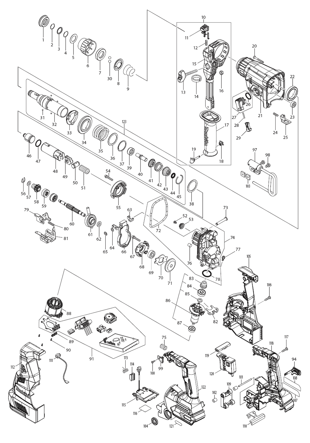 Fig-0 Diagram and Parts List for GRH01M1W  Makita Hammer Drill