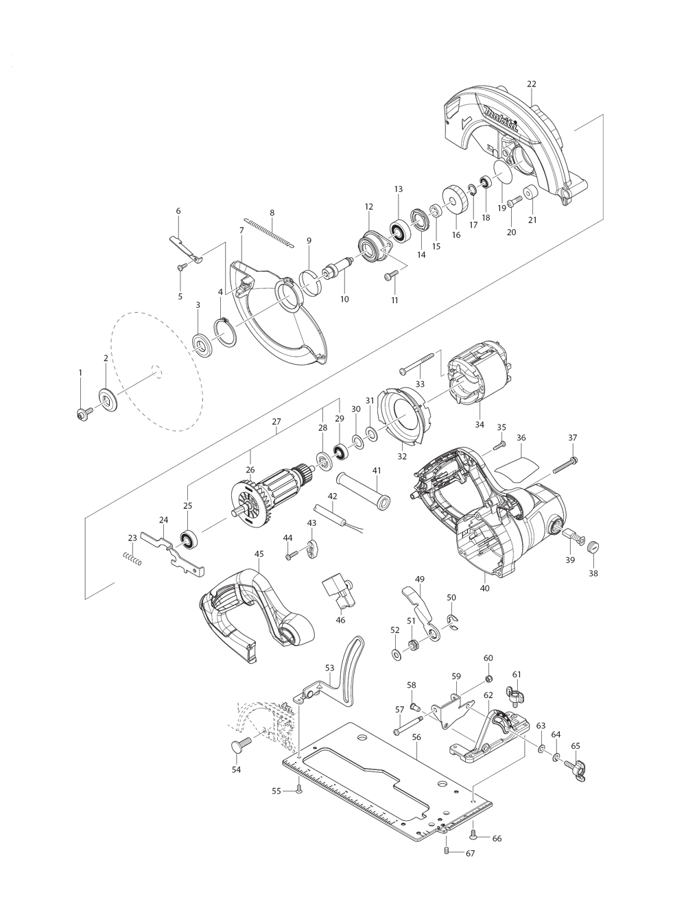 Page 1 Diagram and Parts List for HS7600 Type 1 Makita Saw