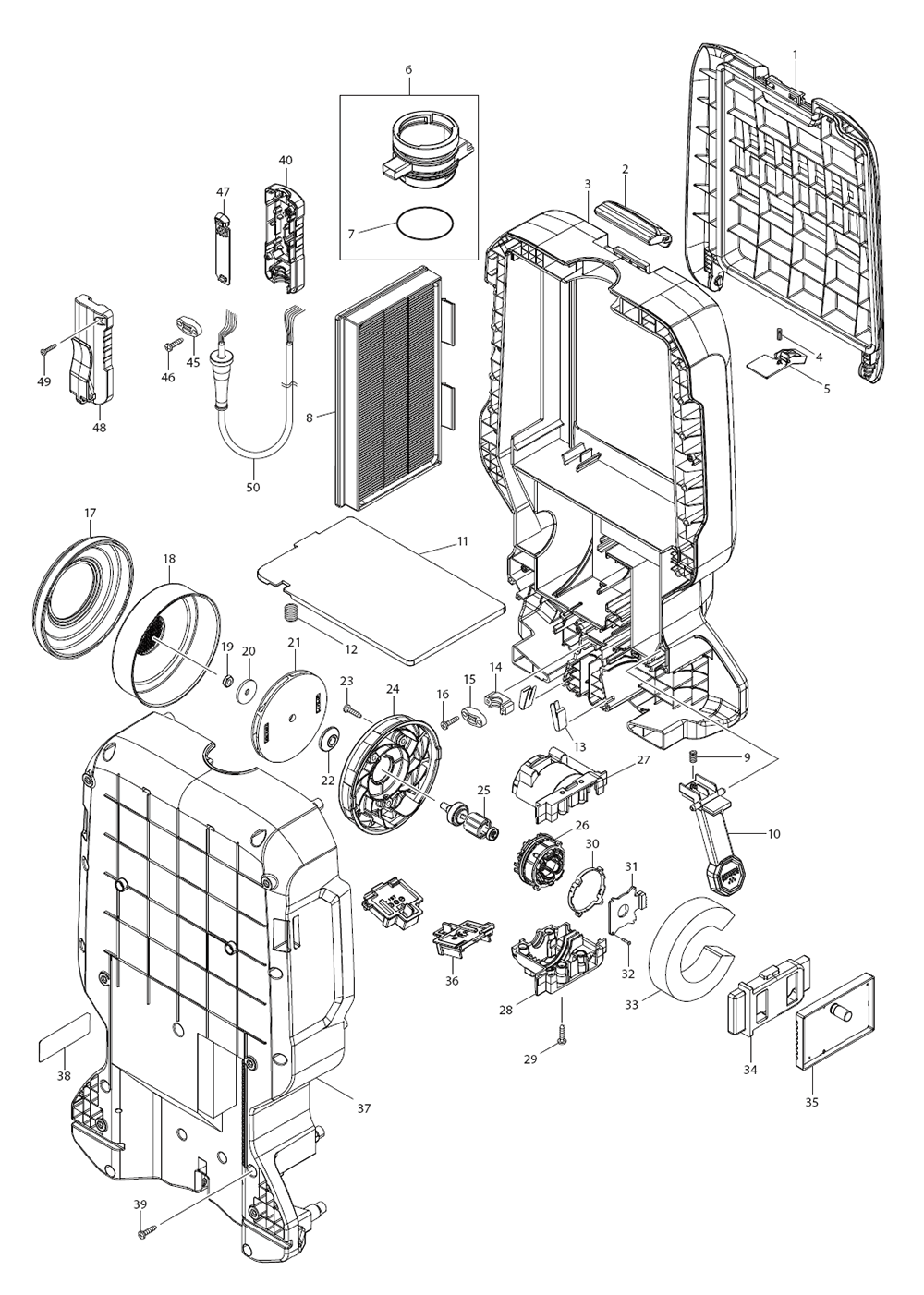 Fig-0 Diagram and Parts List for XCV17PG  Makita Dust Collector