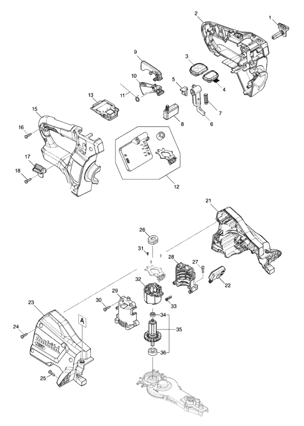 Fig-0 Diagram and Parts List for GHU02M1  Makita Hedge Trimmer