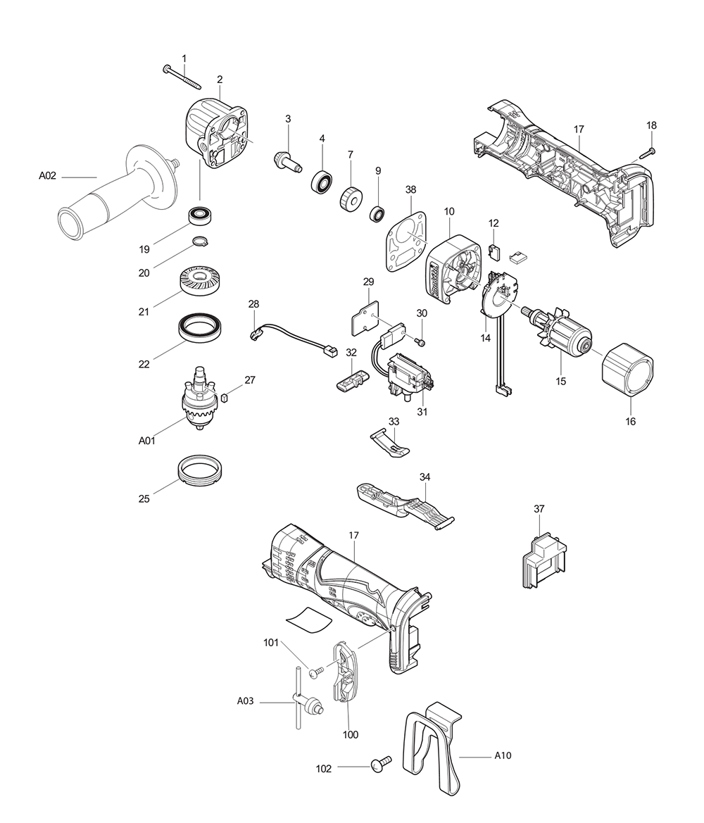 Page 1 Diagram and Parts List for BDA350F Type 2 Makita Drill
