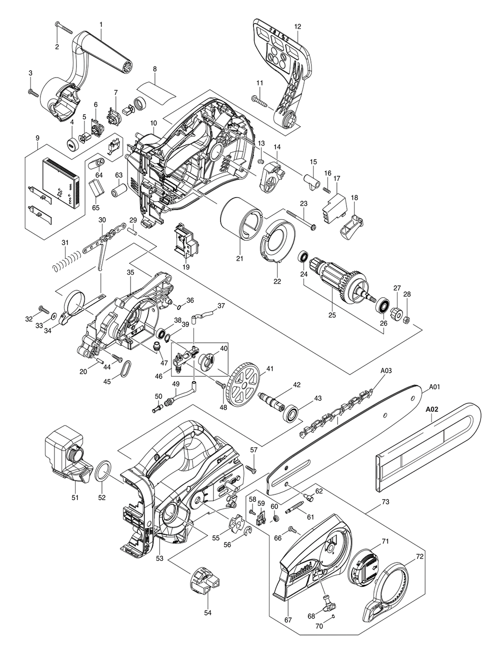Page 1 Diagram and Parts List for XCU02PTX1  Makita Saw