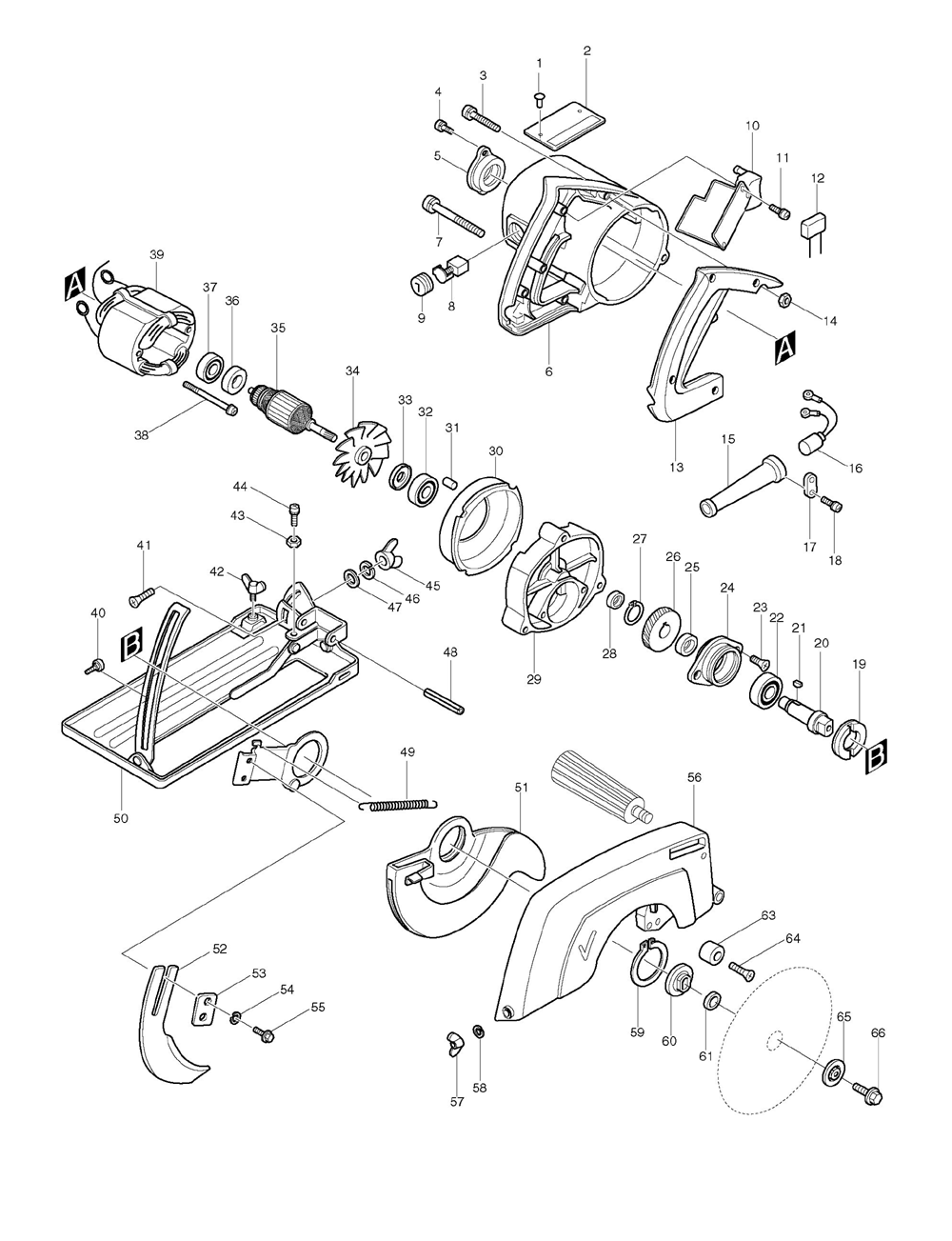 Page 1 Diagram and Parts List for 5800BR  Makita Saw