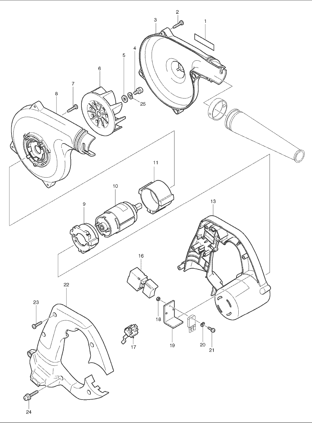 Page 1 Diagram and Parts List for UB121D  Makita Leaf Blower / Vacuum