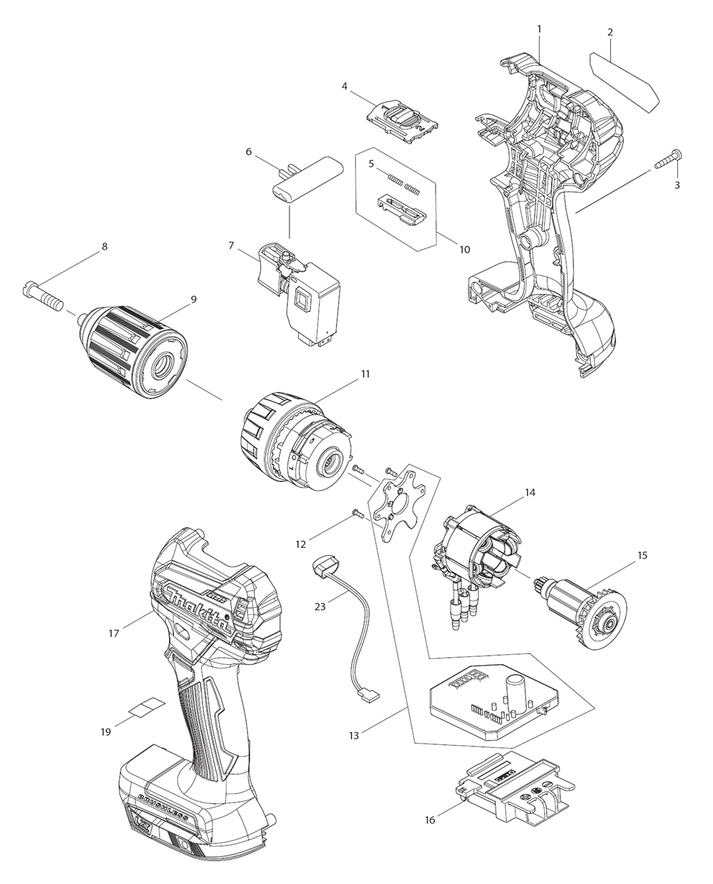 Page 1 Diagram and Parts List for XFD11RB  Makita Drill