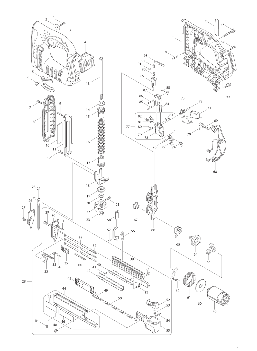 Page 1 Diagram and Parts List for XTP01Z  Makita Nailer