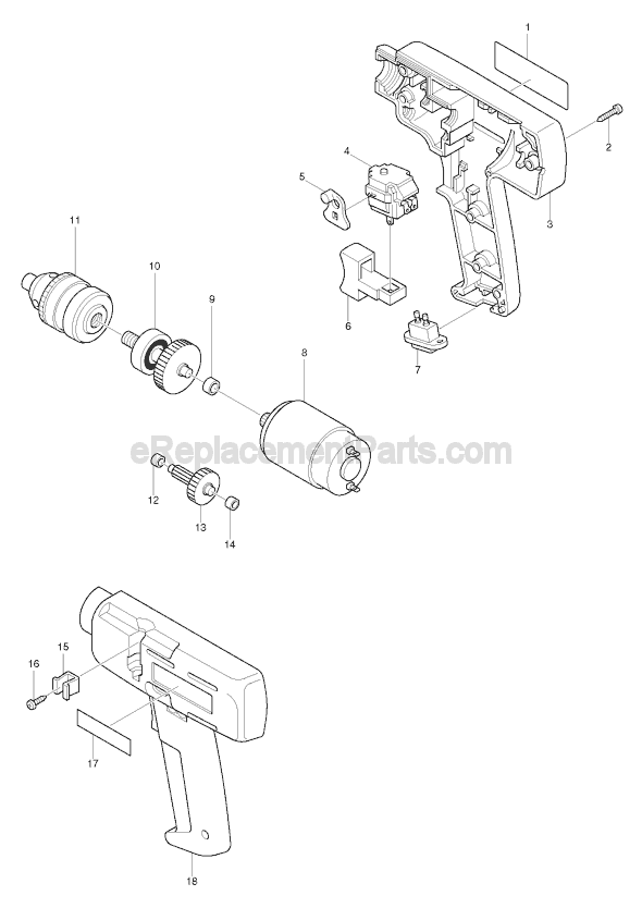 Page A Diagram and Parts List for 601D  Makita Cordless Drill